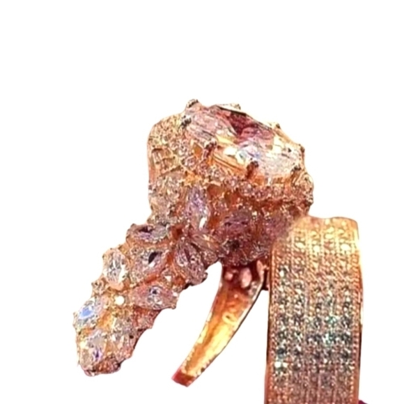 Engagement set gold tone , red stone wedding 8 band and en… - Picture 3 of 5